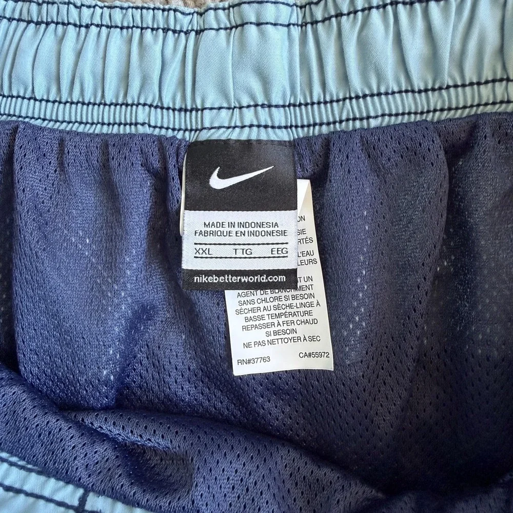 Nike Swim Shorts Mens 2XL Blue Mesh Lined Drawstring Swoosh Trunks Beach